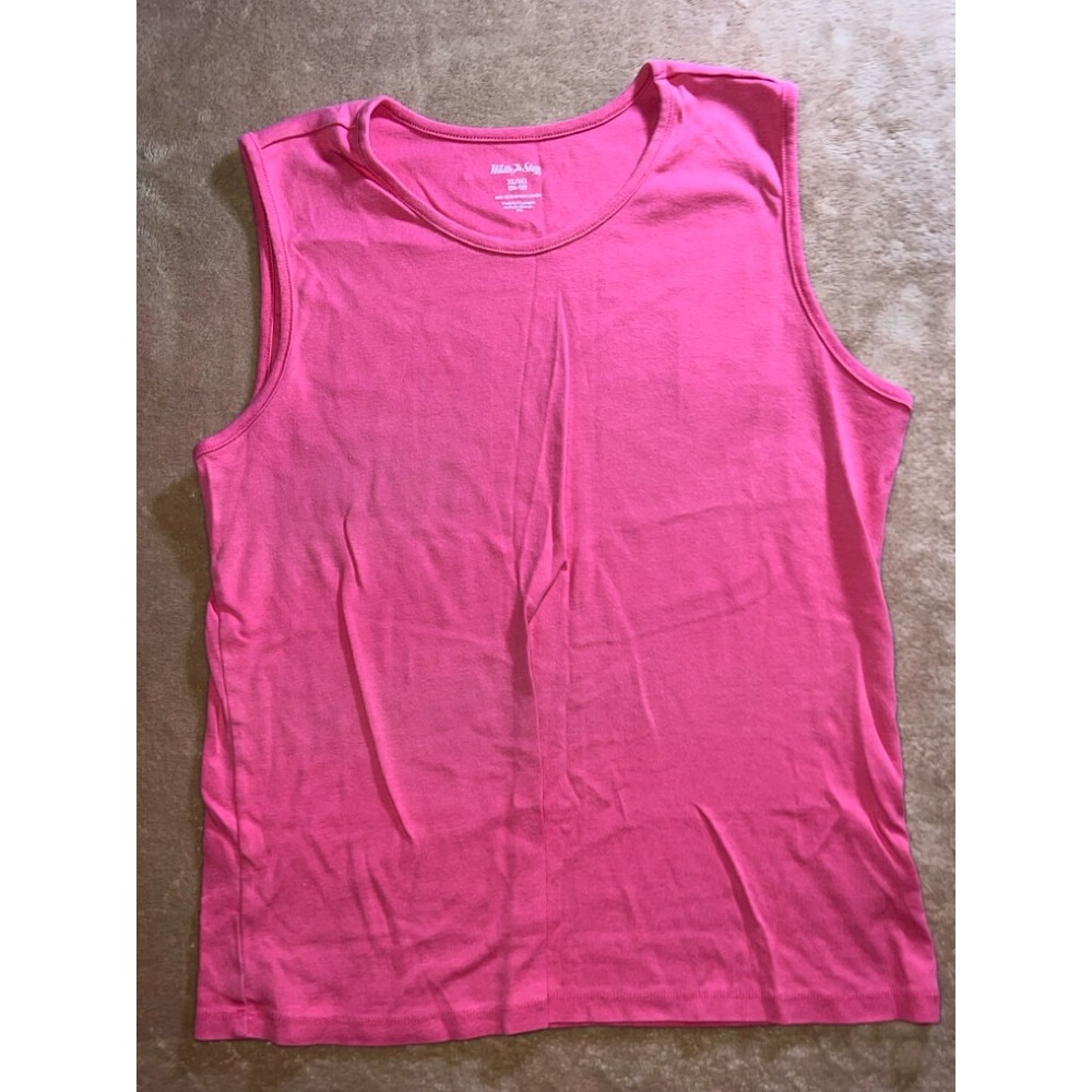 White Stag Women XL Solid Rose Pink Scoop Neck Stretch Cotton Tank Top